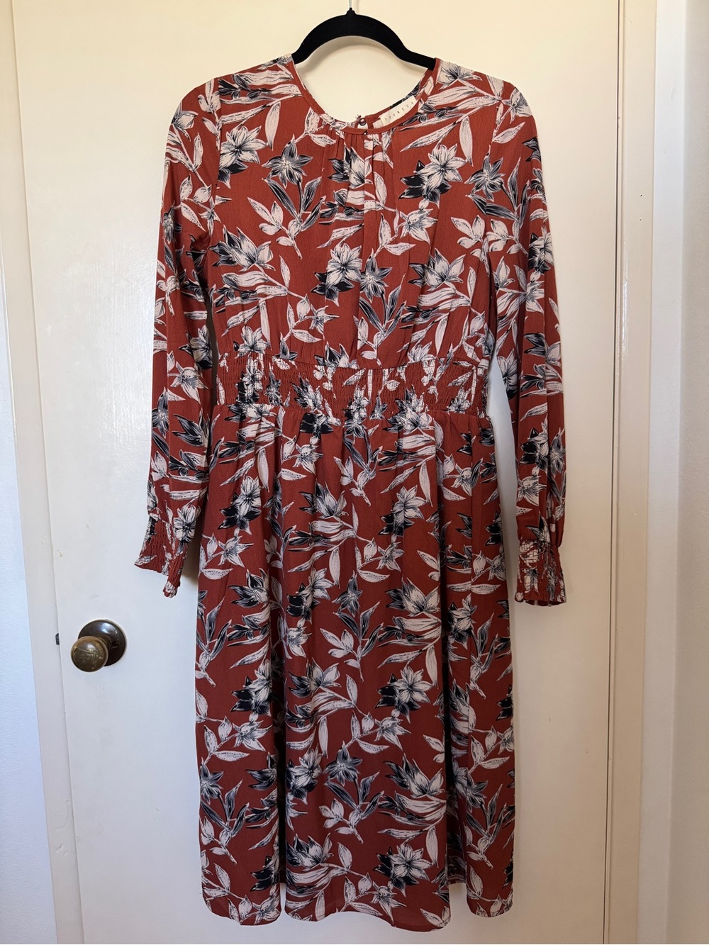 Promesa Boho Floral Smocked Midi Dress - Rust / Terracotta L NWOT